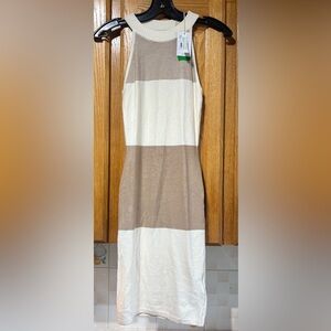 NWT Guess Danica Tan/Beige Midi Sheath Dress Halter Sleeveless Small Rayon